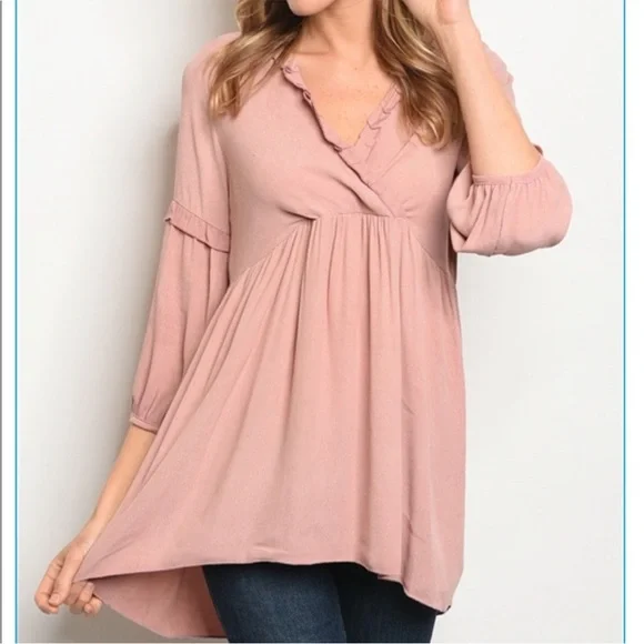 Blush Ruffle Neck Tunic Top - Picture 1 of 3